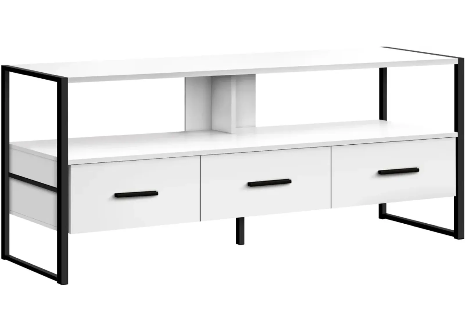 Tv Stand, 48 Inch, Console, Media Entertainment Center, Storage Drawers, Living Room, Bedroom, Laminate, Metal, White, Black, Contemporary, Modern