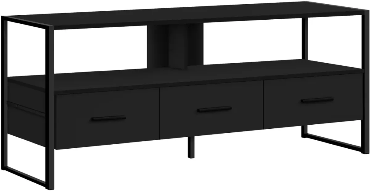 Tv Stand, 48 Inch, Console, Media Entertainment Center, Storage Drawers, Living Room, Bedroom, Laminate, Metal, Black, Contemporary, Modern