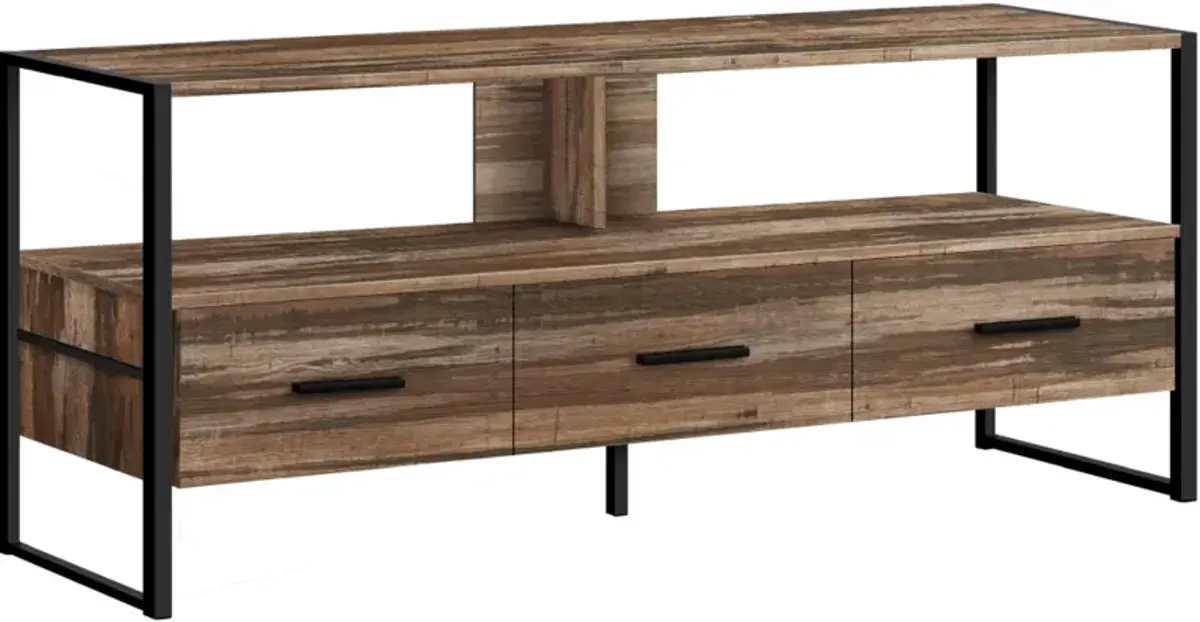 Tv Stand, 48 Inch, Console, Media Entertainment Center, Storage Drawers, Living Room, Bedroom, Laminate, Metal, Brown, Black, Contemporary, Modern