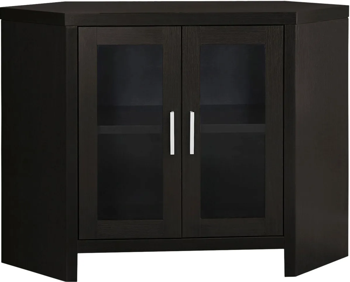 Tv Stand, 42 Inch, Console, Media Entertainment Center, Storage Cabinet, Living Room, Bedroom, Laminate, Tempered Glass, Brown, Contemporary, Modern