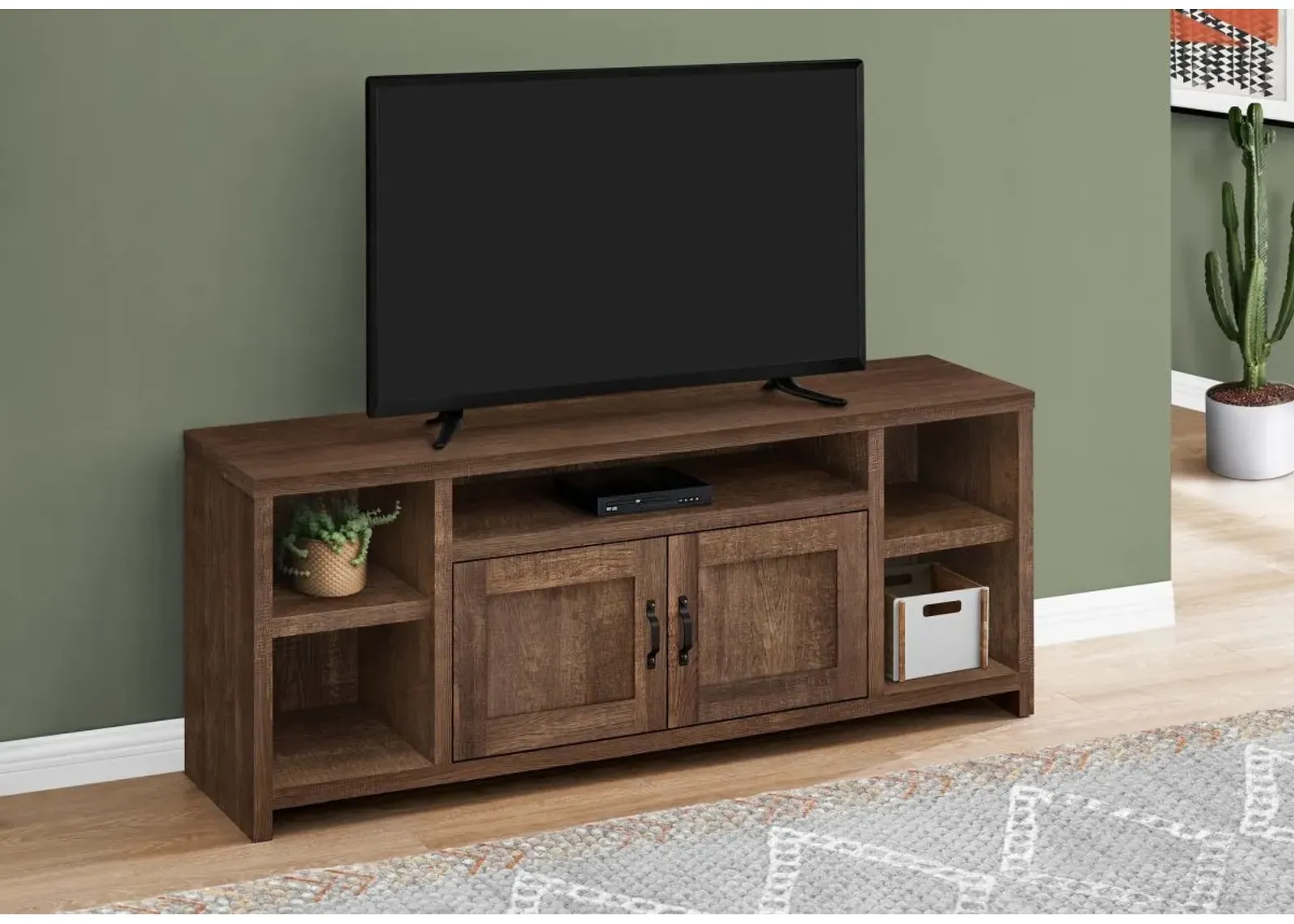 Tv Stand, 60 Inch, Console, Media Entertainment Center, Storage Cabinet, Living Room, Bedroom, Laminate, Brown, Transitional