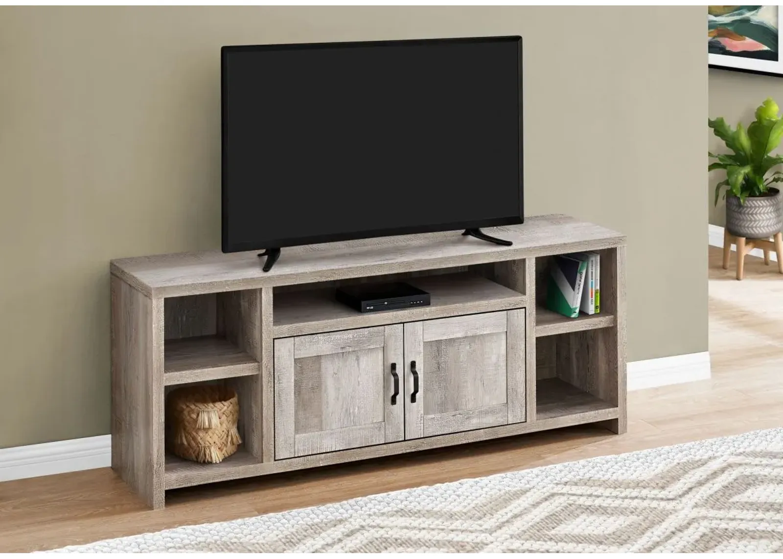 Tv Stand, 60 Inch, Console, Media Entertainment Center, Storage Cabinet, Living Room, Bedroom, Laminate, Beige, Transitional