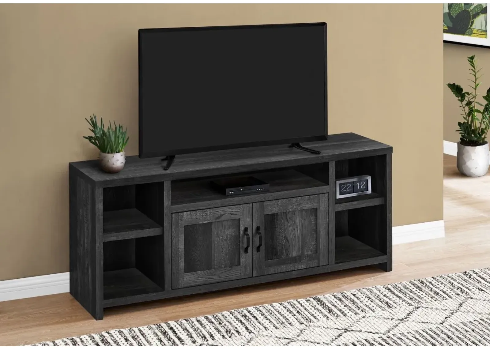 Tv Stand, 60 Inch, Console, Media Entertainment Center, Storage Cabinet, Living Room, Bedroom, Laminate, Black, Transitional