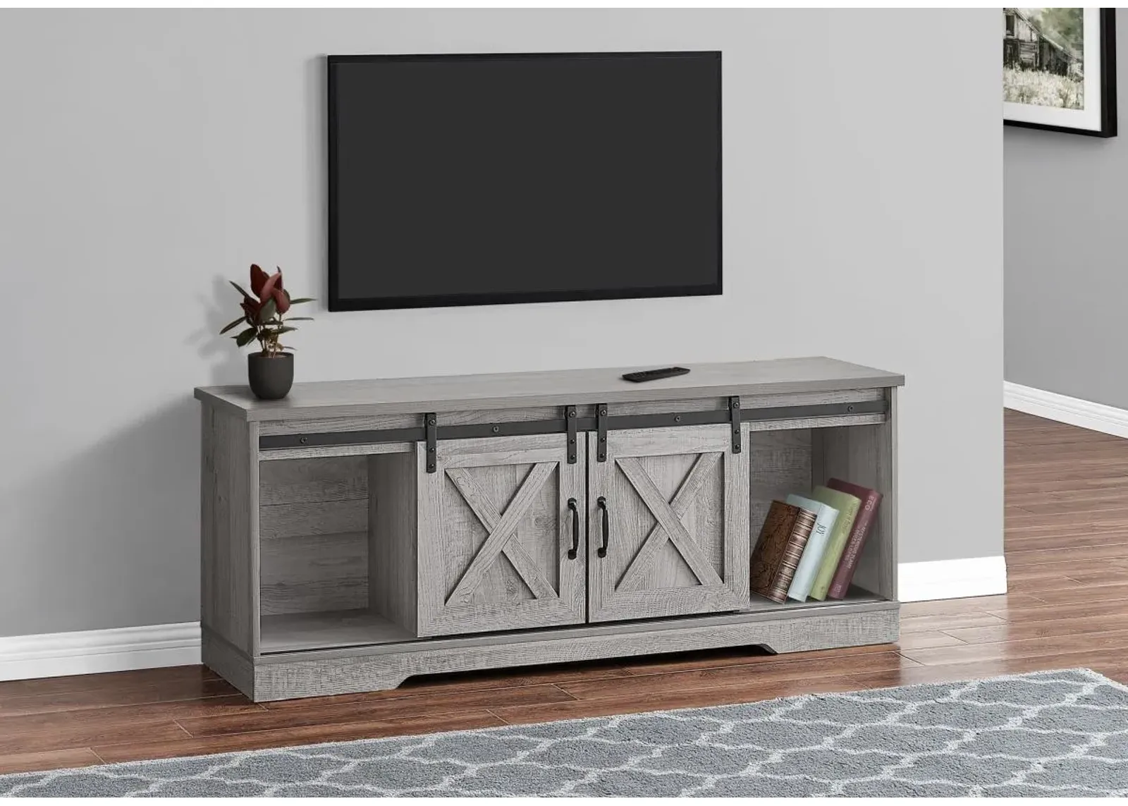 Tv Stand, 60 Inch, Console, Media Entertainment Center, Storage Cabinet, Living Room, Bedroom, Laminate, Grey, Transitional