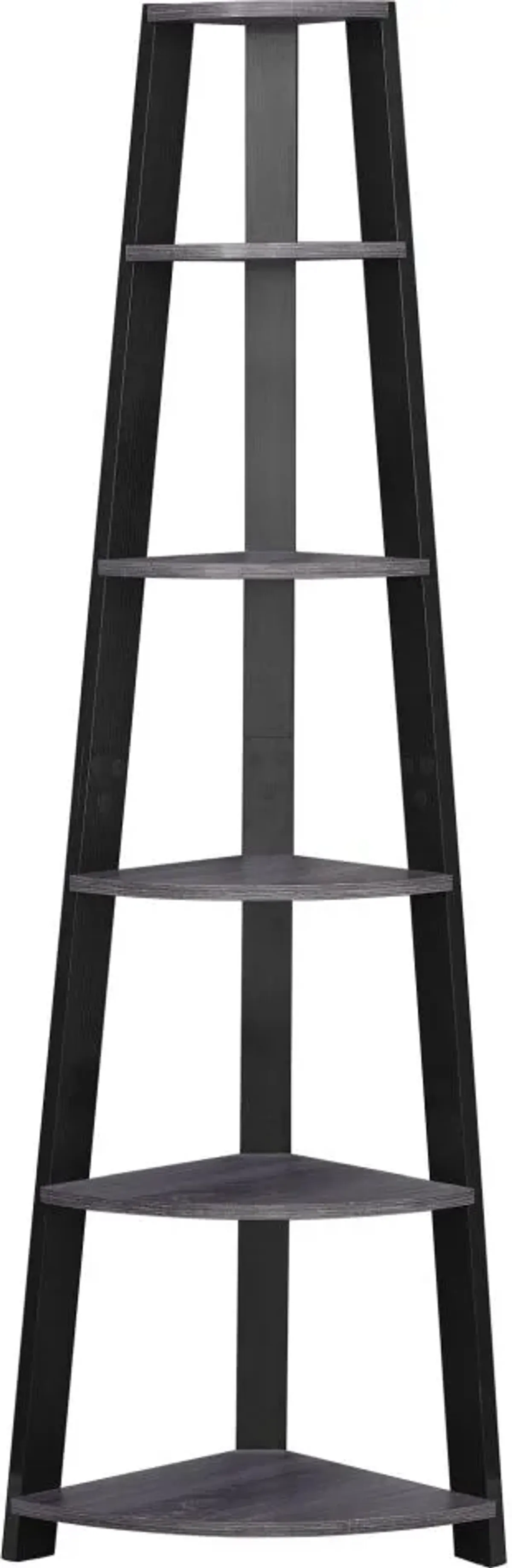 Bookshelf, Bookcase, Etagere, Corner, 5 Tier, 72"H, Office, Bedroom, Laminate, Grey, Black, Contemporary, Modern