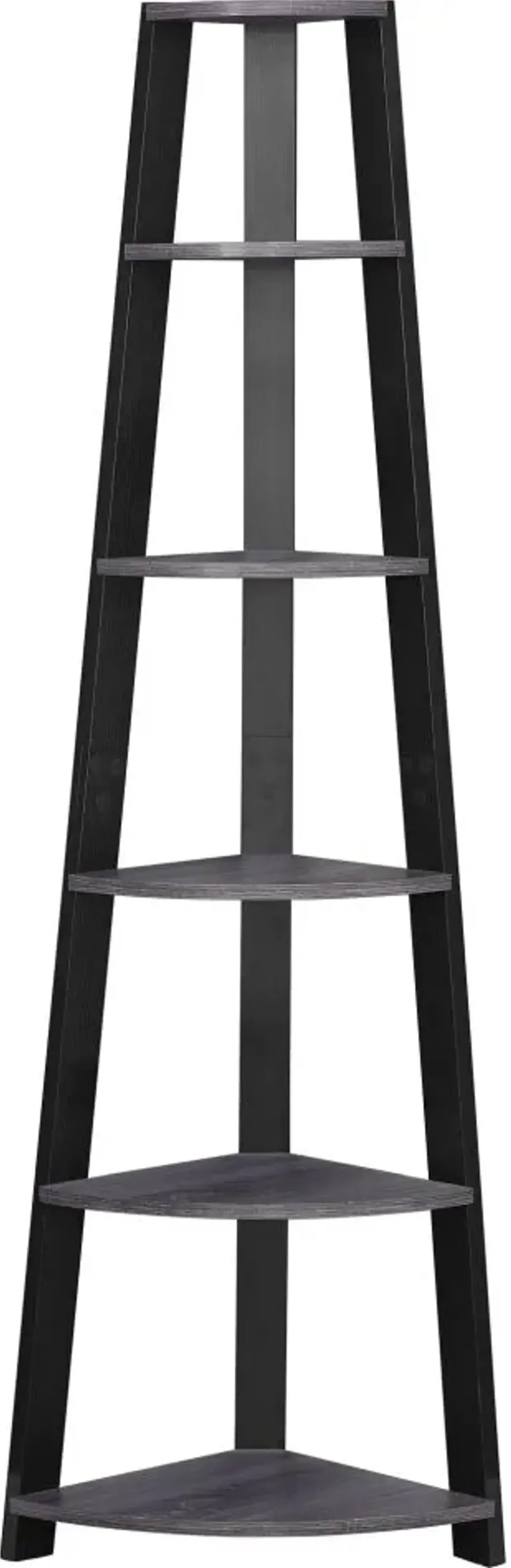 Bookshelf, Bookcase, Etagere, Corner, 5 Tier, 72"H, Office, Bedroom, Laminate, Grey, Black, Contemporary, Modern