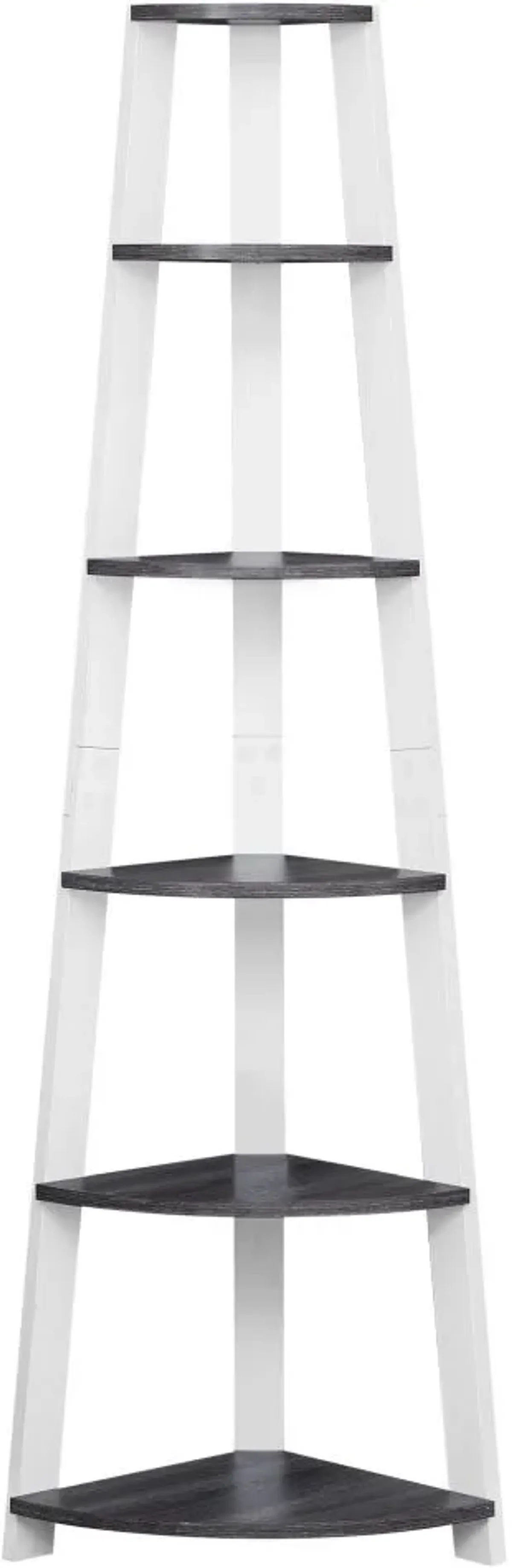 Bookshelf, Bookcase, Etagere, Corner, 5 Tier, 72"H, Office, Bedroom, Laminate, Grey, White, Contemporary, Modern