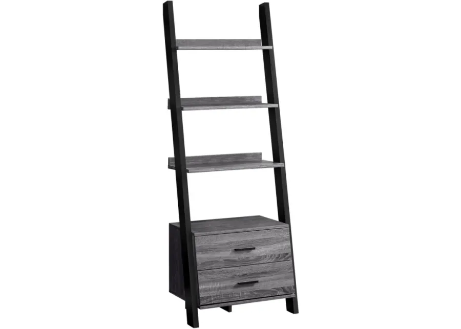 Bookshelf, Bookcase, Etagere, Ladder, 4 Tier, 69"H, Office, Bedroom, Laminate, Grey, Black, Contemporary, Modern