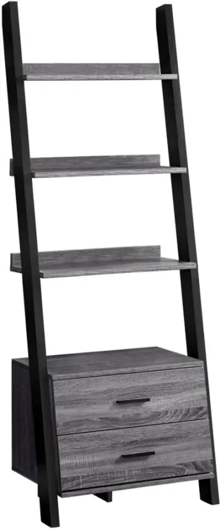 Bookshelf, Bookcase, Etagere, Ladder, 4 Tier, 69"H, Office, Bedroom, Laminate, Grey, Black, Contemporary, Modern