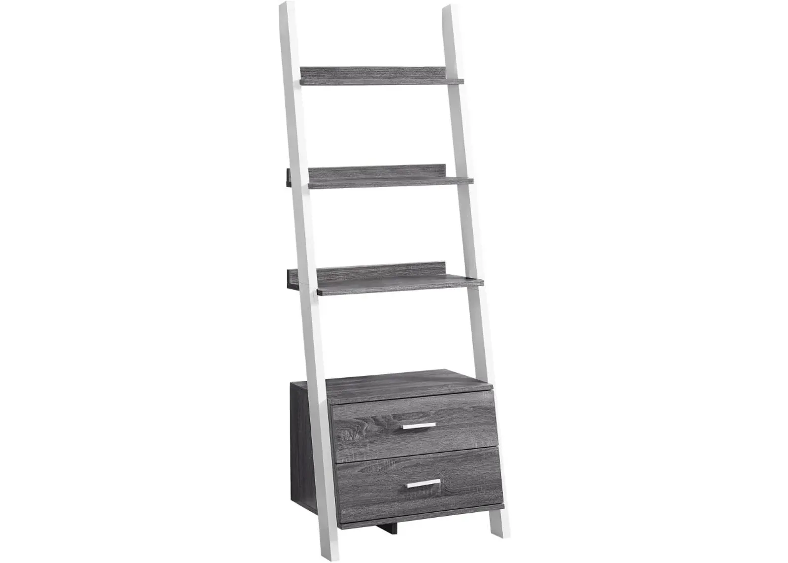 Bookshelf, Bookcase, Etagere, Ladder, 4 Tier, 69"H, Office, Bedroom, Laminate, Grey, White, Contemporary, Modern