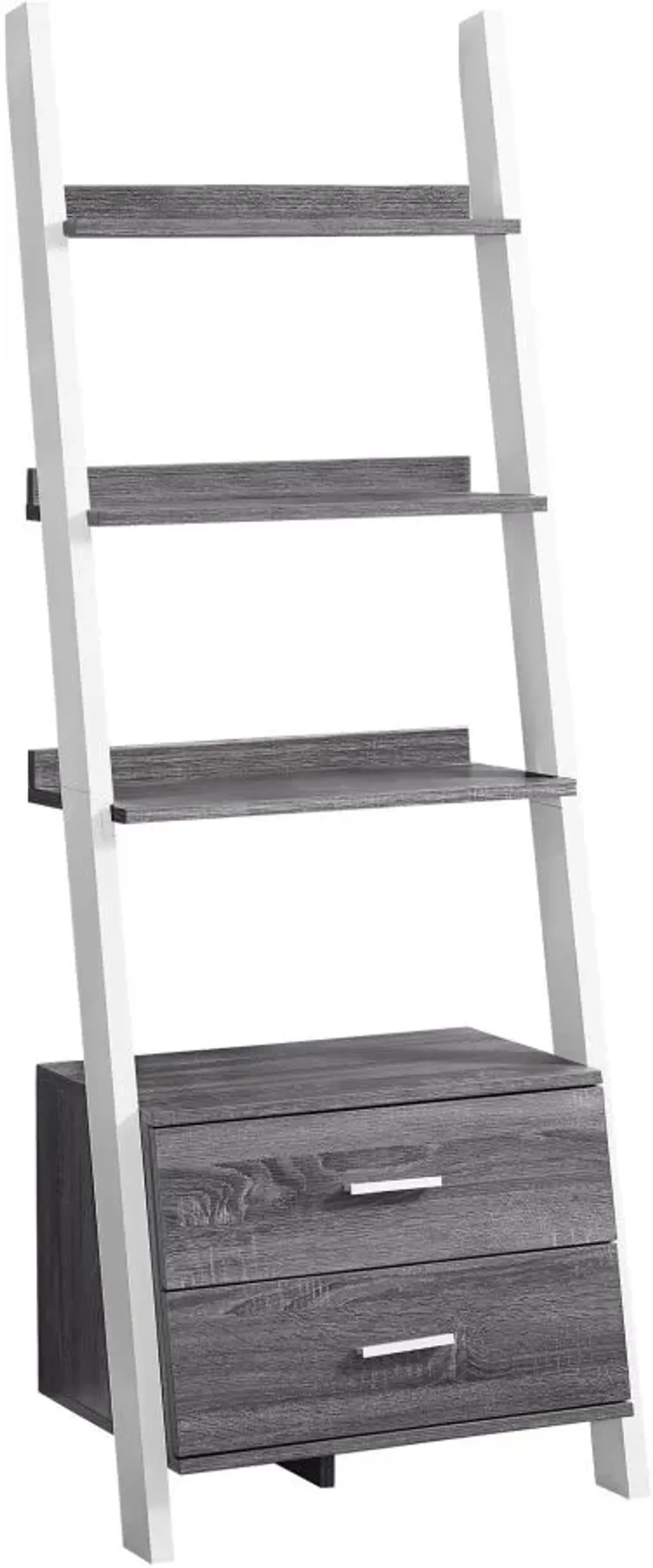 Bookshelf, Bookcase, Etagere, Ladder, 4 Tier, 69"H, Office, Bedroom, Laminate, Grey, White, Contemporary, Modern