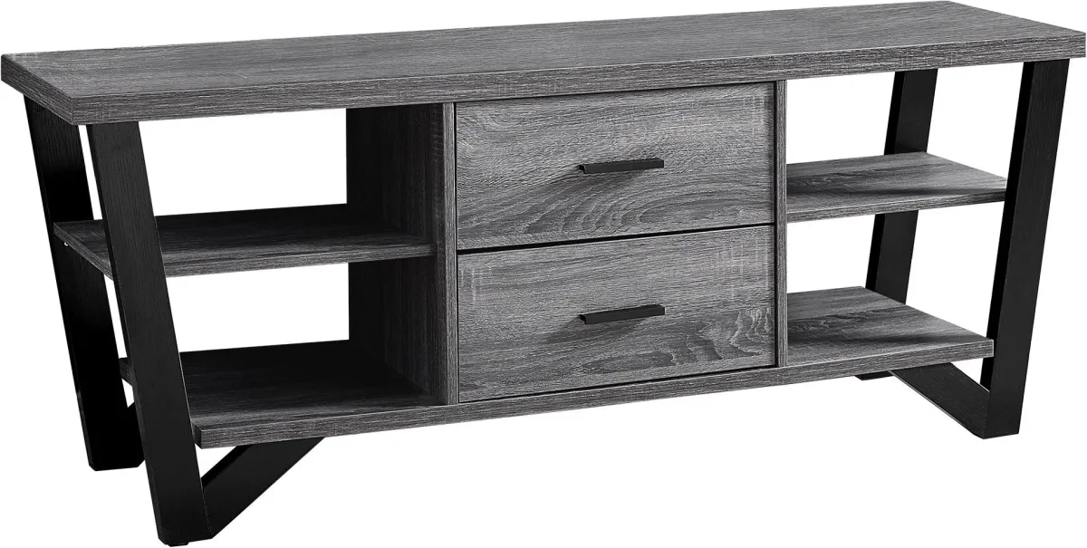 Tv Stand, 60 Inch, Console, Media Entertainment Center, Storage Cabinet, Living Room, Bedroom, Laminate, Grey, Black, Contemporary, Modern