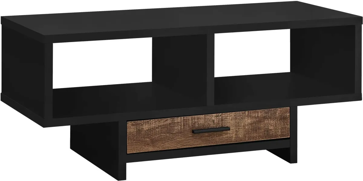 Coffee Table, Accent, Cocktail, Rectangular, Storage, Living Room, 42" L, Drawer, Laminate, Black, Brown, Contemporary, Modern