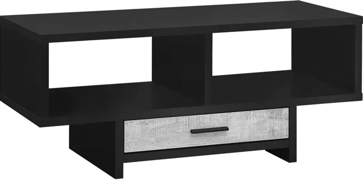 Coffee Table, Accent, Cocktail, Rectangular, Storage, Living Room, 42" L, Drawer, Laminate, Black, Grey, Contemporary, Modern