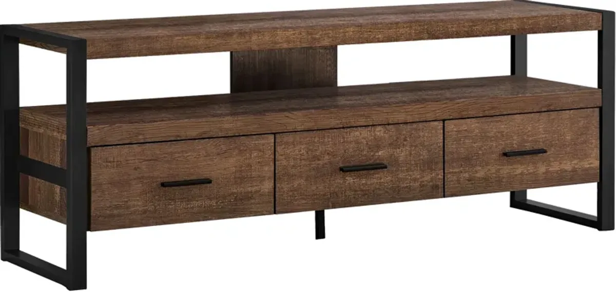 Tv Stand, 60 Inch, Console, Media Entertainment Center, Storage Drawers, Living Room, Bedroom, Metal, Laminate, Brown, Black, Contemporary, Modern