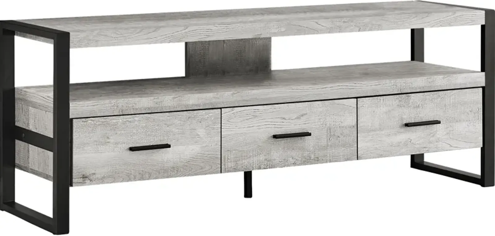 Tv Stand, 60 Inch, Console, Media Entertainment Center, Storage Drawers, Living Room, Bedroom, Metal, Laminate, Grey, Black, Contemporary, Modern