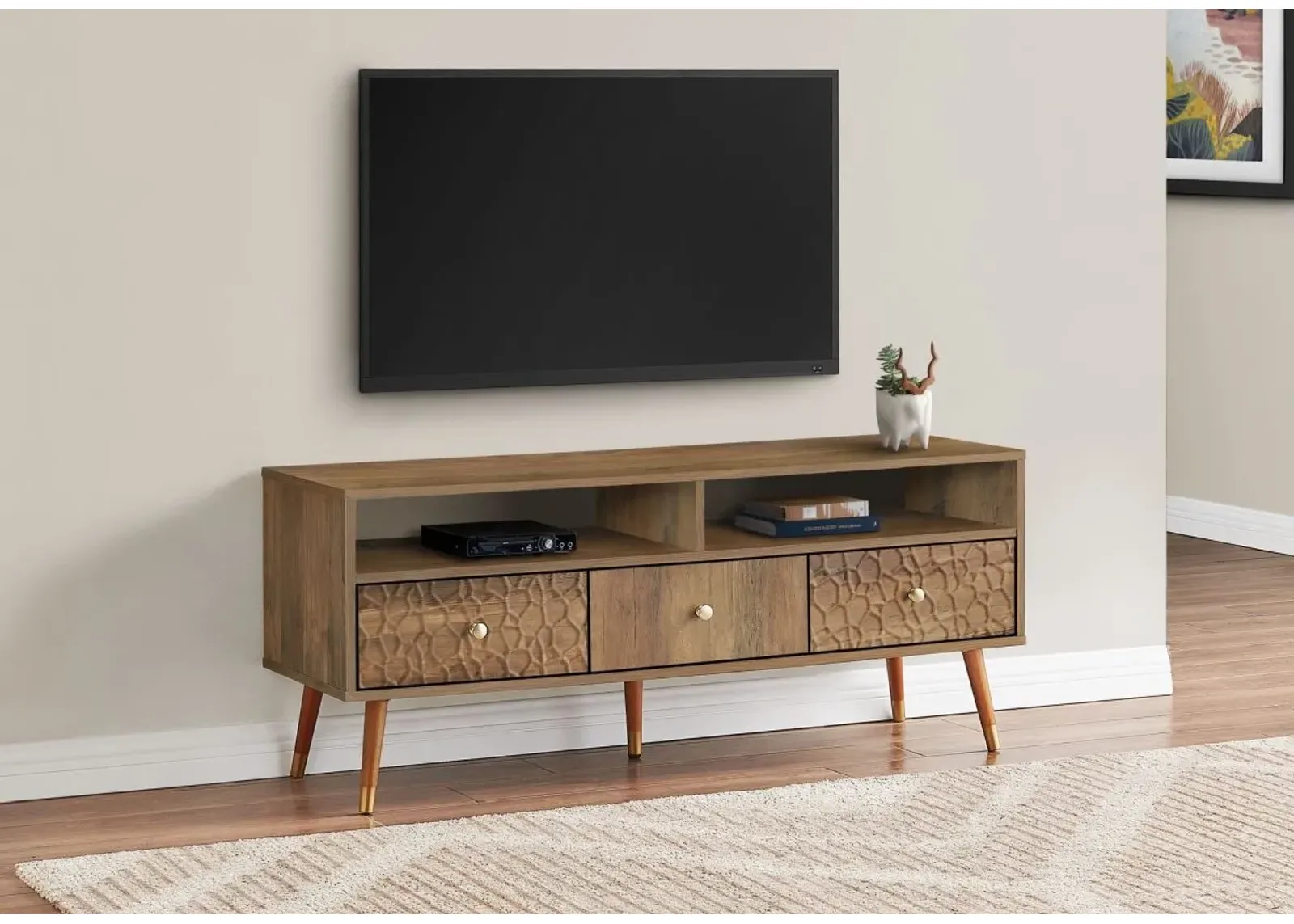 Tv Stand, 48 Inch, Console, Media Entertainment Center, Storage Cabinet, Living Room, Bedroom, Wood, Laminate, Walnut, Mid Century