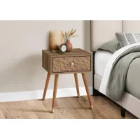 Accent Table, Side, End, Nightstand, Lamp, Storage Drawer, Living Room, Bedroom, Wood Legs, Laminate, Walnut, Mid Century