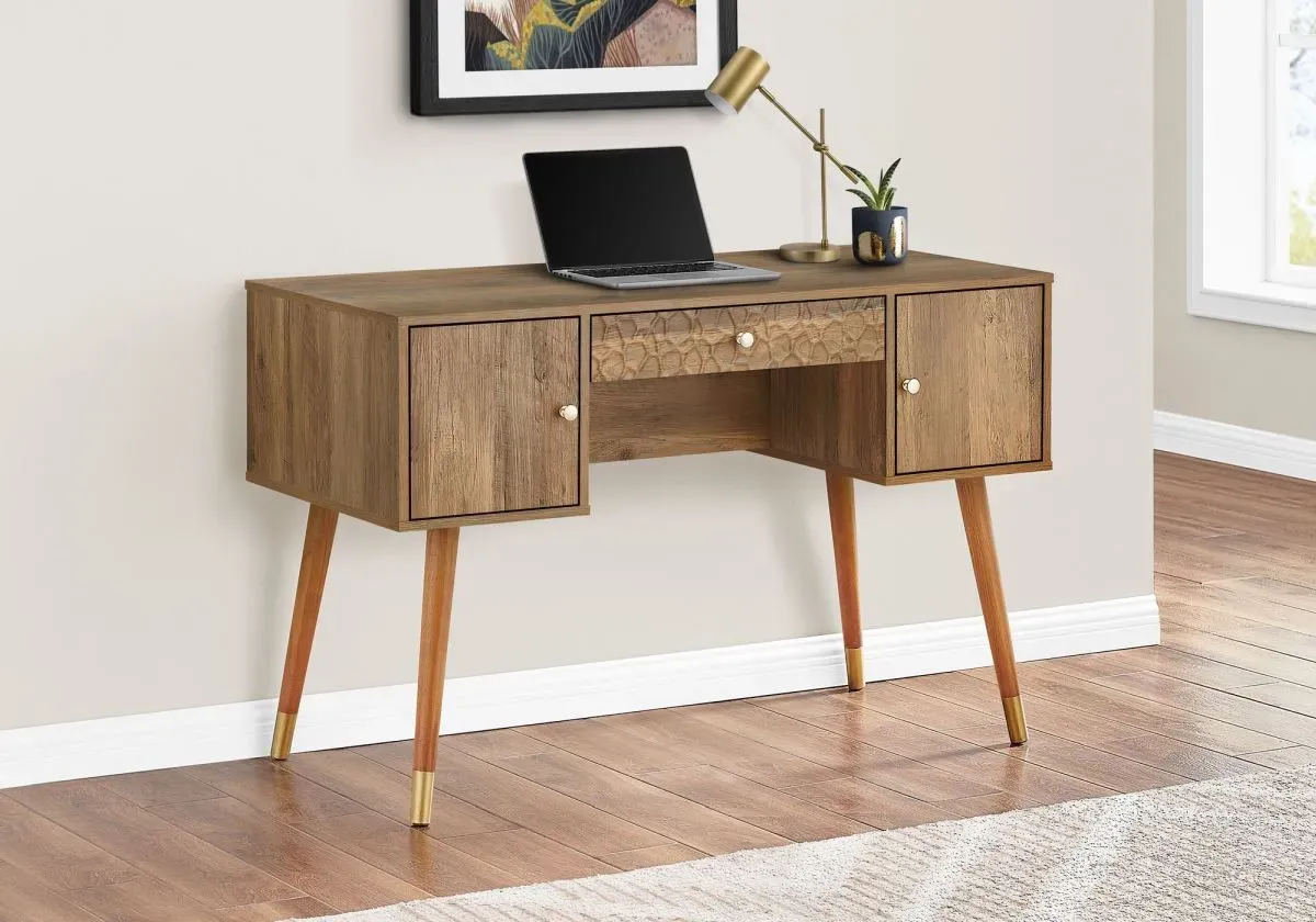 Computer Desk, Home Office, Laptop, Storage Drawers, 48"L, Work, Wood, Laminate, Walnut, Mid Century