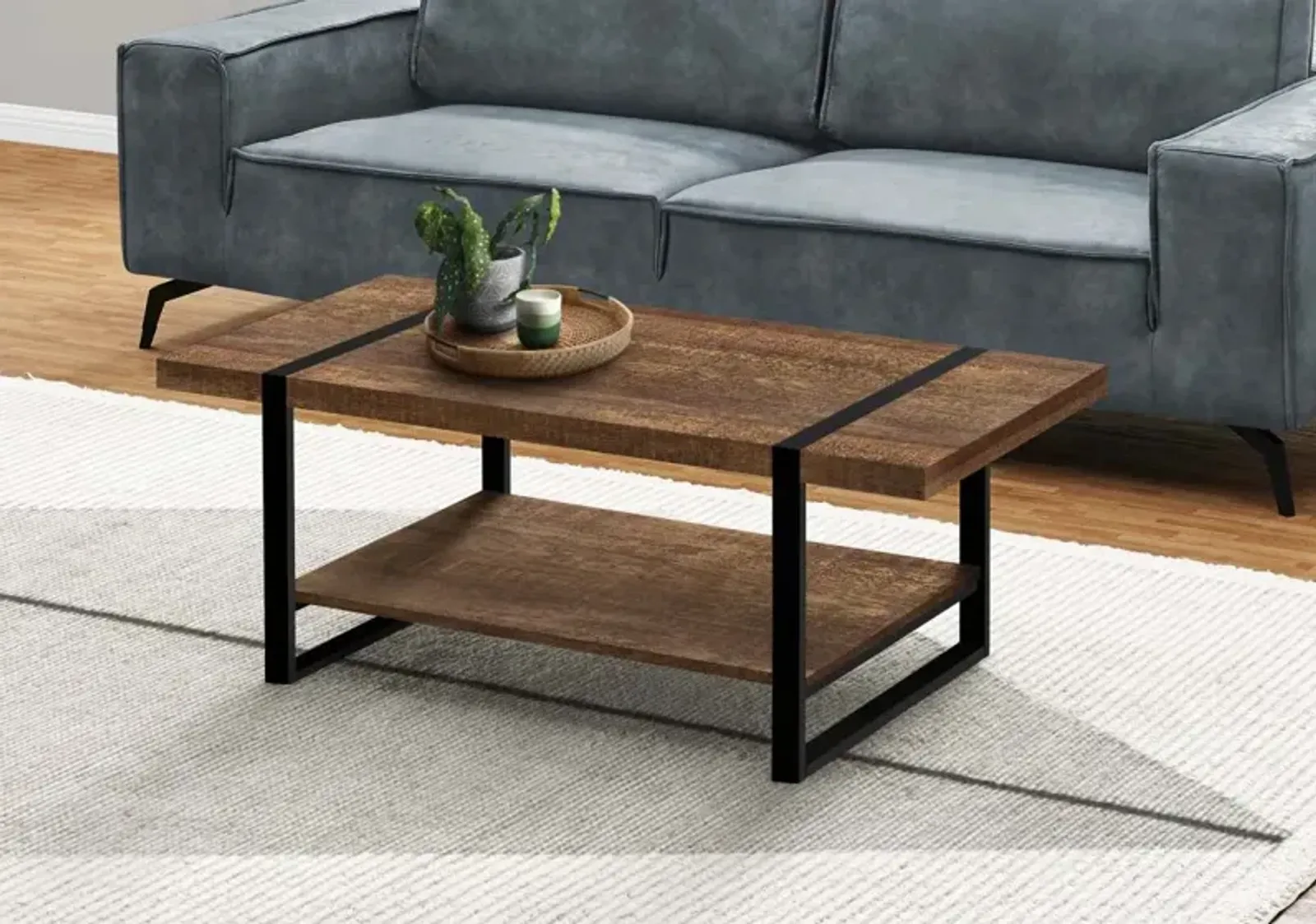 Coffee Table, Accent, Cocktail, Rectangular, Living Room, 48"L, Metal, Laminate, Brown, Black, Contemporary, Modern