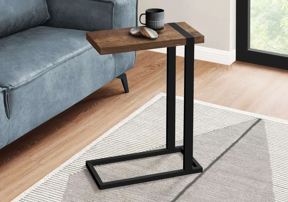 Accent Table, C-Shaped, End, Side, Snack, Living Room, Bedroom, Metal, Laminate, Brown, Black, Contemporary, Modern