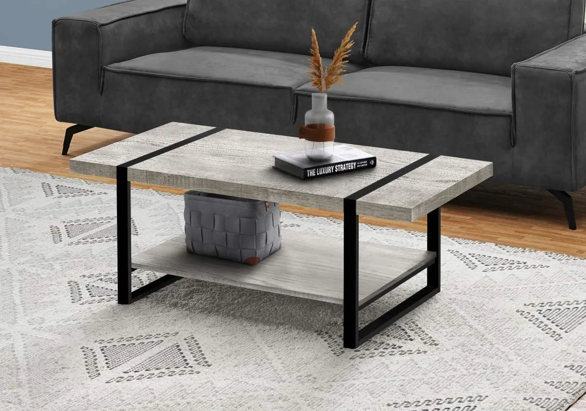 Coffee Table, Accent, Cocktail, Rectangular, Living Room, 48"L, Metal, Laminate, Grey, Black, Contemporary, Modern