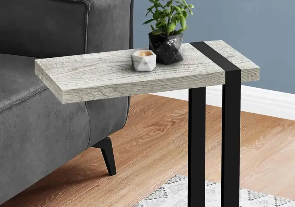 Accent Table, C-Shaped, End, Side, Snack, Living Room, Bedroom, Metal, Laminate, Grey, Black, Contemporary, Modern