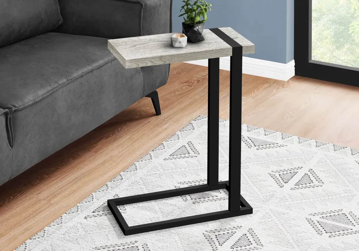 Accent Table, C-Shaped, End, Side, Snack, Living Room, Bedroom, Metal, Laminate, Grey, Black, Contemporary, Modern