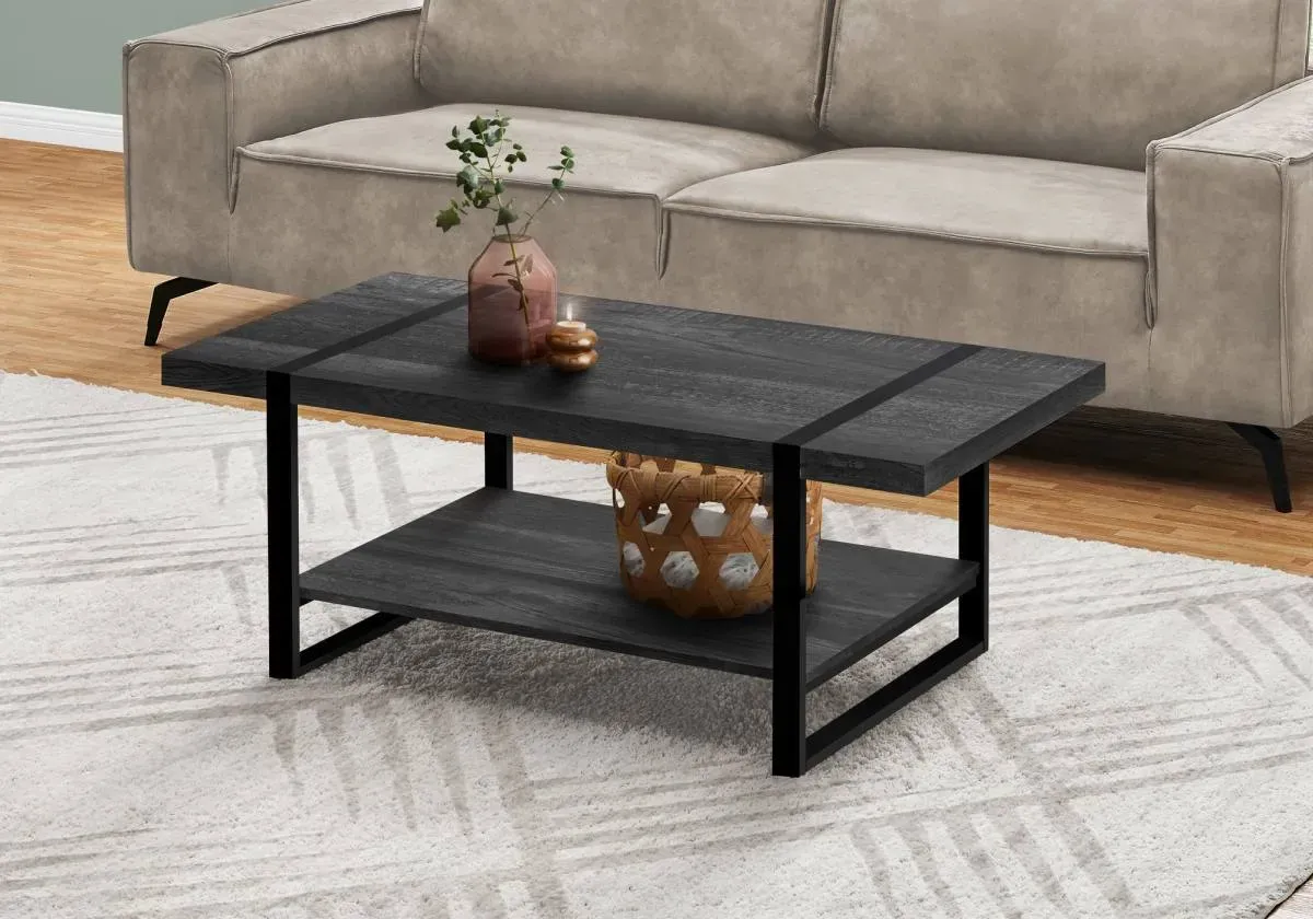 Coffee Table, Accent, Cocktail, Rectangular, Living Room, 48"L, Metal, Laminate, Black, Contemporary, Modern