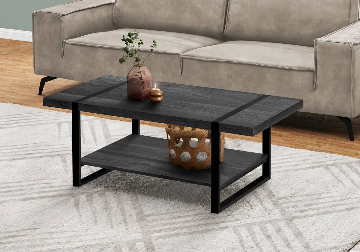 Coffee Table, Accent, Cocktail, Rectangular, Living Room, 48"L, Metal, Laminate, Black, Contemporary, Modern