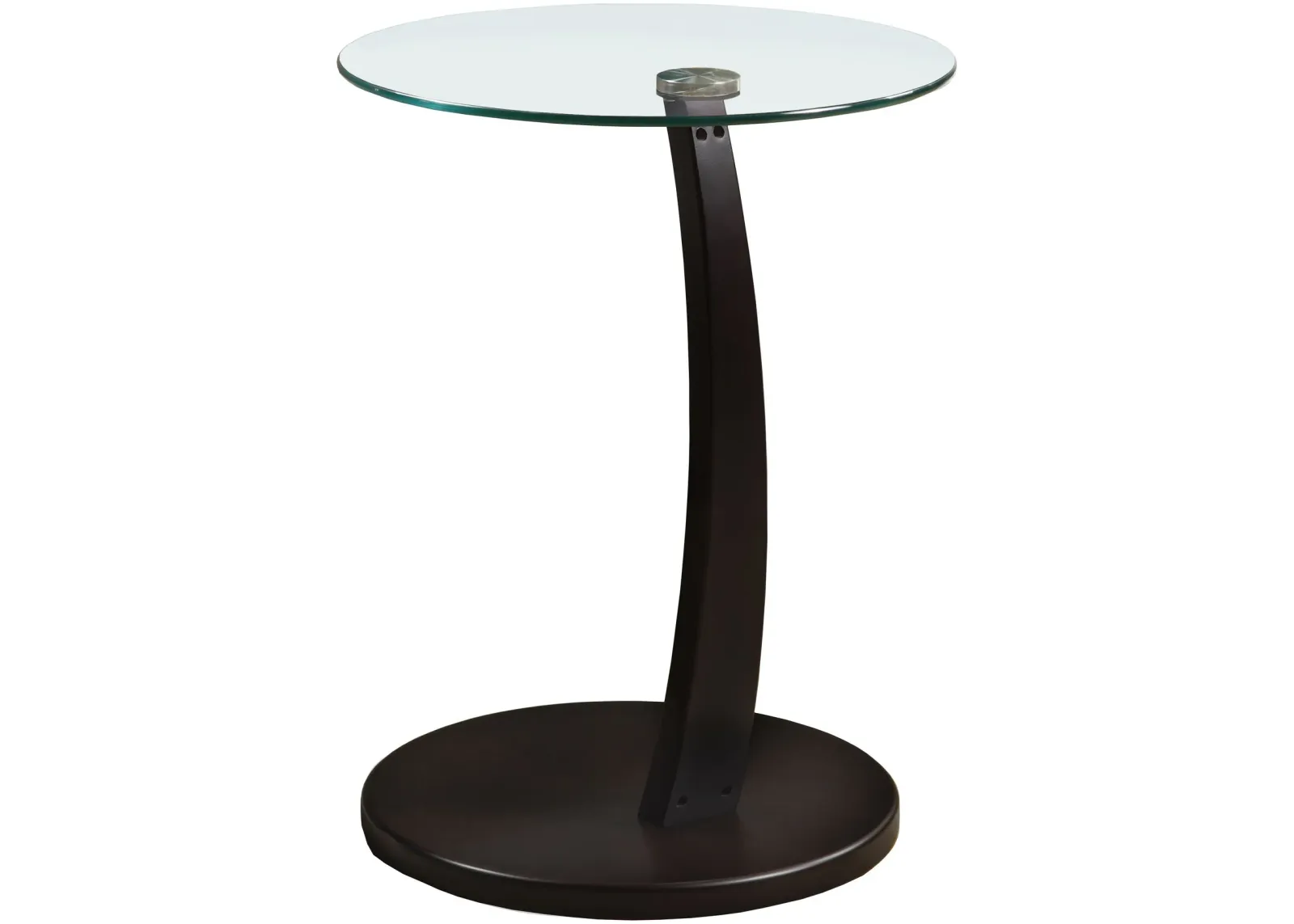 Accent Table, C-Shaped, End, Side, Snack, Living Room, Bedroom, Laminate, Tempered Glass, Brown, Clear, Contemporary, Modern