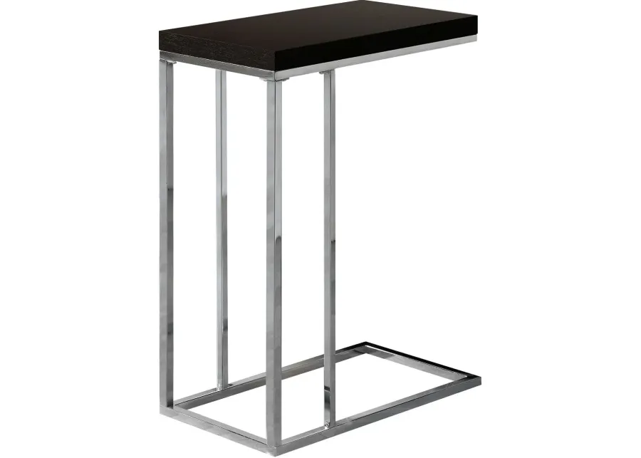 Accent Table, C-Shaped, End, Side, Snack, Living Room, Bedroom, Metal, Laminate, Brown, Chrome, Contemporary, Modern