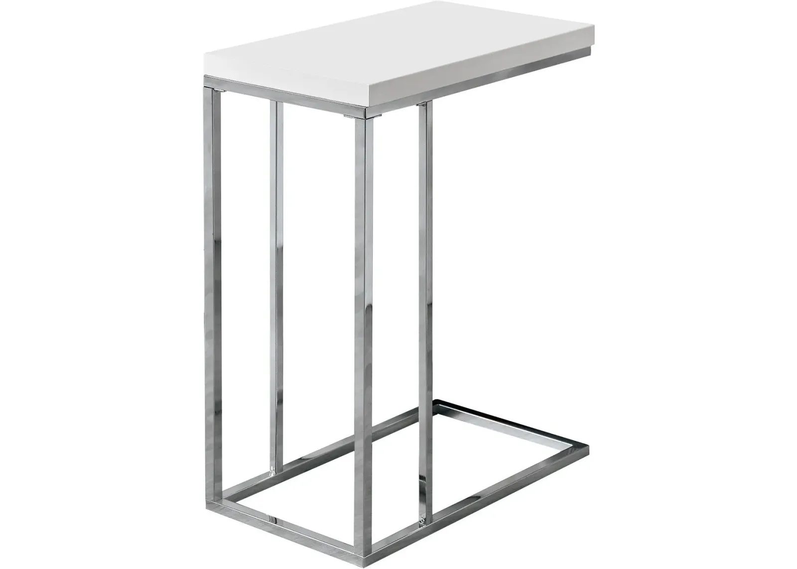 Accent Table, C-Shaped, End, Side, Snack, Living Room, Bedroom, Metal, Laminate, Glossy White, Chrome, Contemporary, Modern