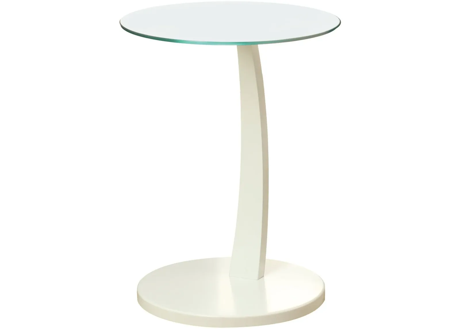 Accent Table, C-Shaped, End, Side, Snack, Living Room, Bedroom, Laminate, Tempered Glass, White, Clear, Contemporary, Modern