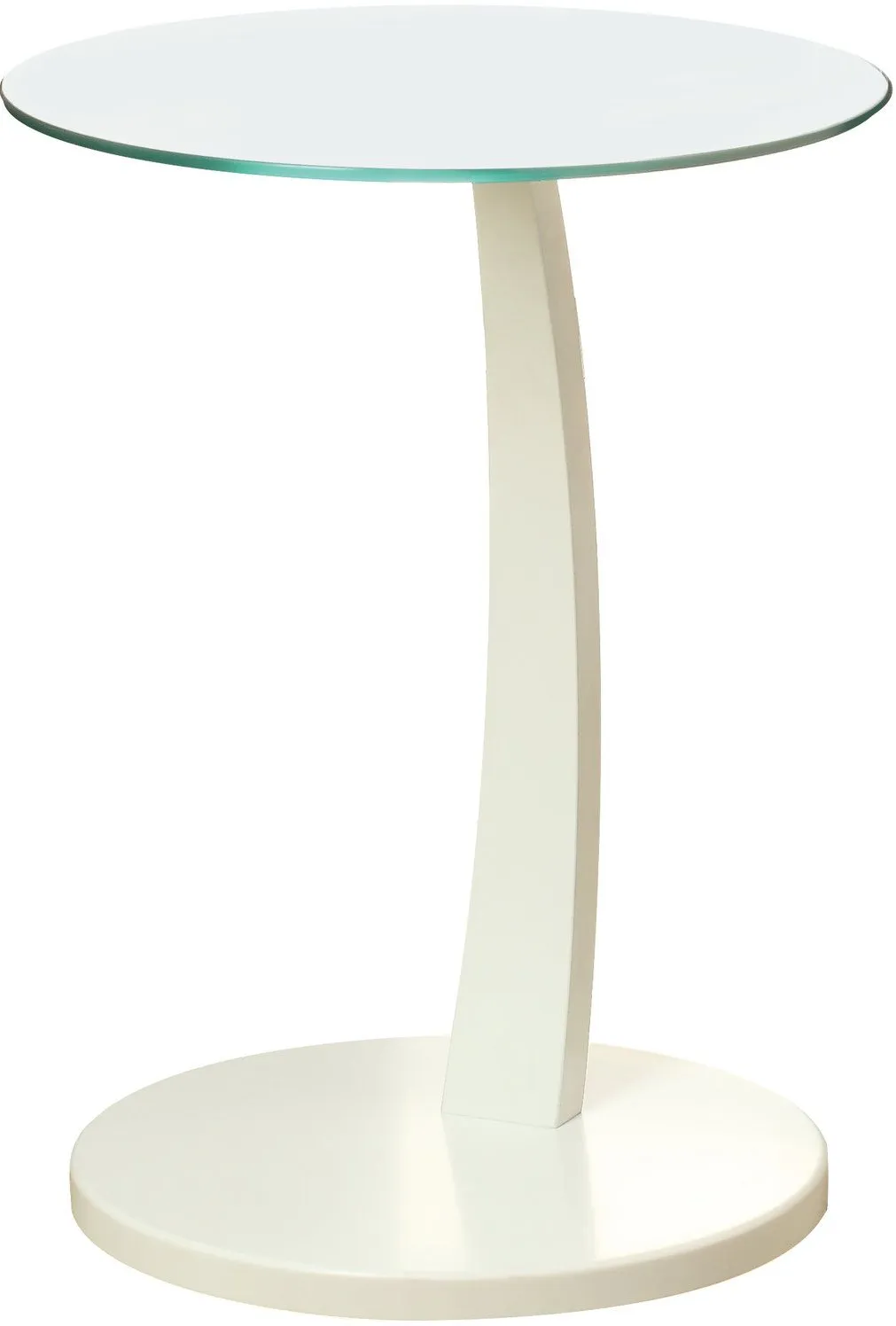 Accent Table, C-Shaped, End, Side, Snack, Living Room, Bedroom, Laminate, Tempered Glass, White, Clear, Contemporary, Modern