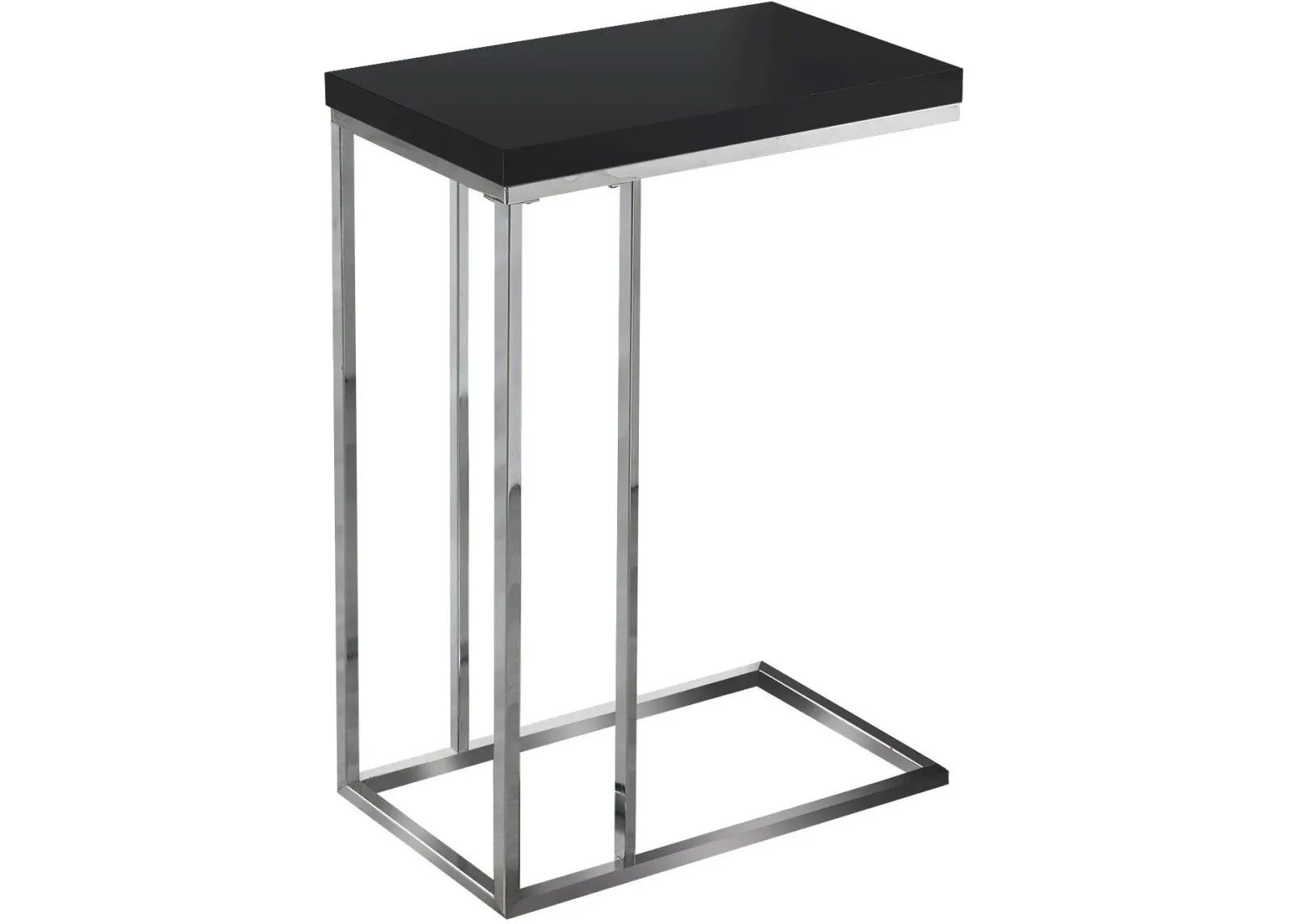 Accent Table, C-Shaped, End, Side, Snack, Living Room, Bedroom, Metal, Laminate, Glossy Black, Chrome, Contemporary, Modern