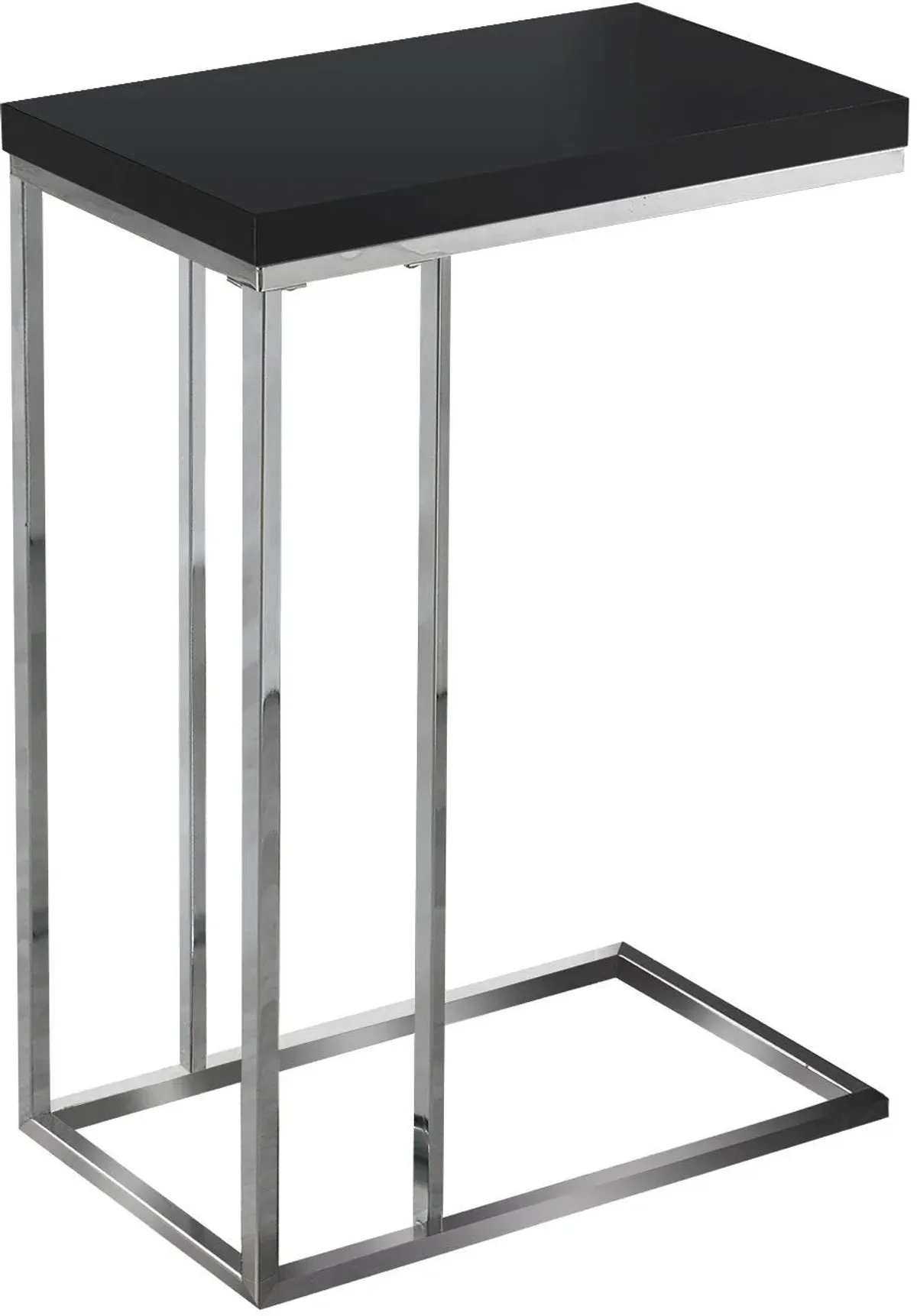 Accent Table, C-Shaped, End, Side, Snack, Living Room, Bedroom, Metal, Laminate, Glossy Black, Chrome, Contemporary, Modern