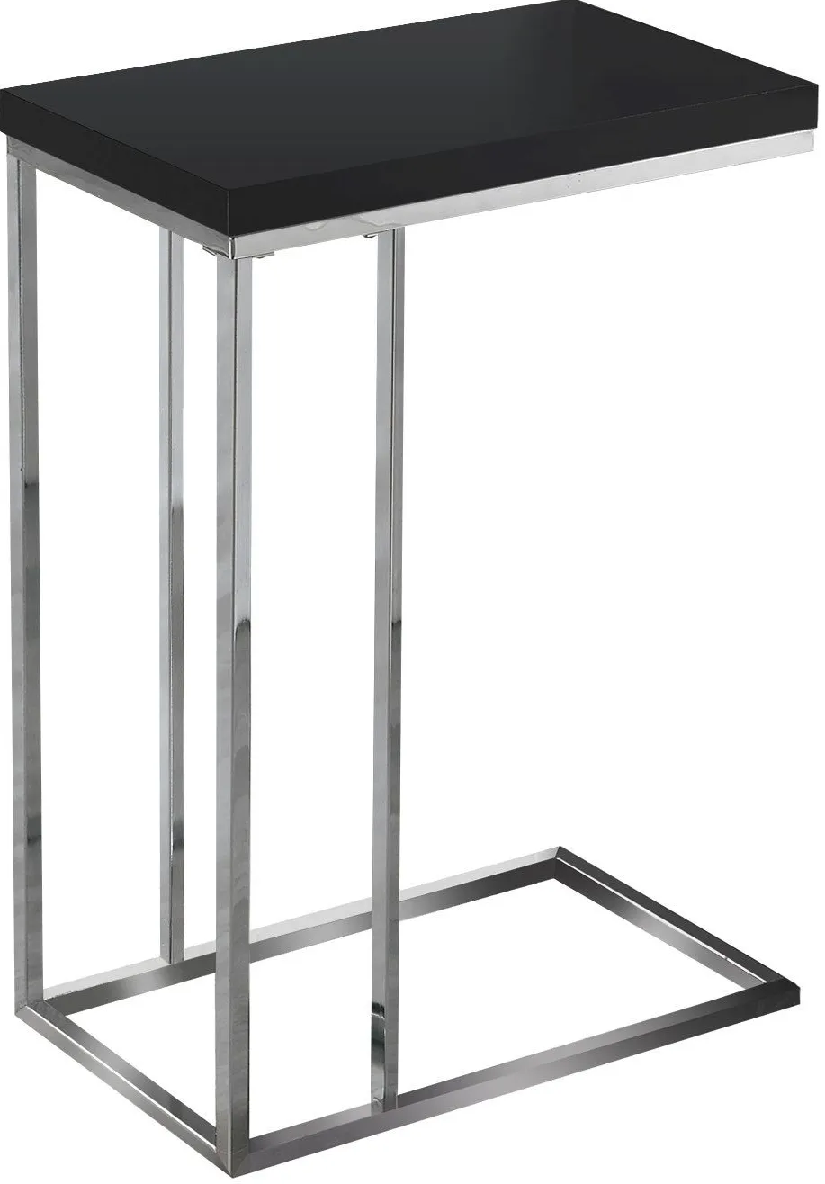 Accent Table, C-Shaped, End, Side, Snack, Living Room, Bedroom, Metal, Laminate, Glossy Black, Chrome, Contemporary, Modern