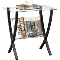 Accent Table, Side, End, Nightstand, Lamp, Living Room, Bedroom, Wood, Tempered Glass, Brown, Clear, Contemporary, Modern
