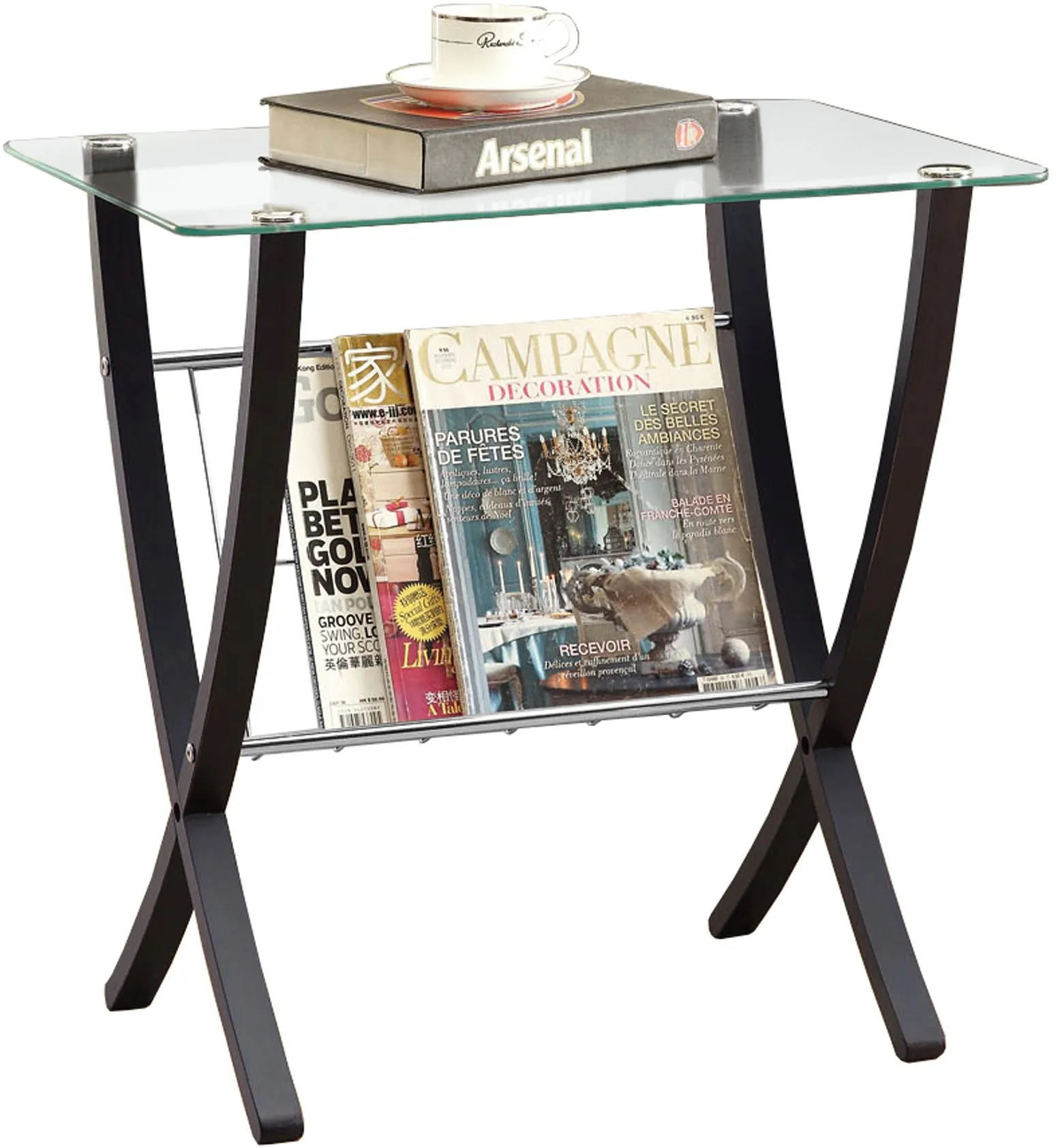 Accent Table, Side, End, Nightstand, Lamp, Living Room, Bedroom, Wood, Tempered Glass, Brown, Clear, Contemporary, Modern