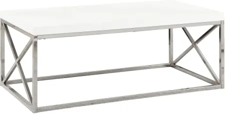 Coffee Table, Accent, Cocktail, Rectangular, Living Room, 44"L, Metal, Laminate, Glossy White, Chrome, Contemporary, Modern
