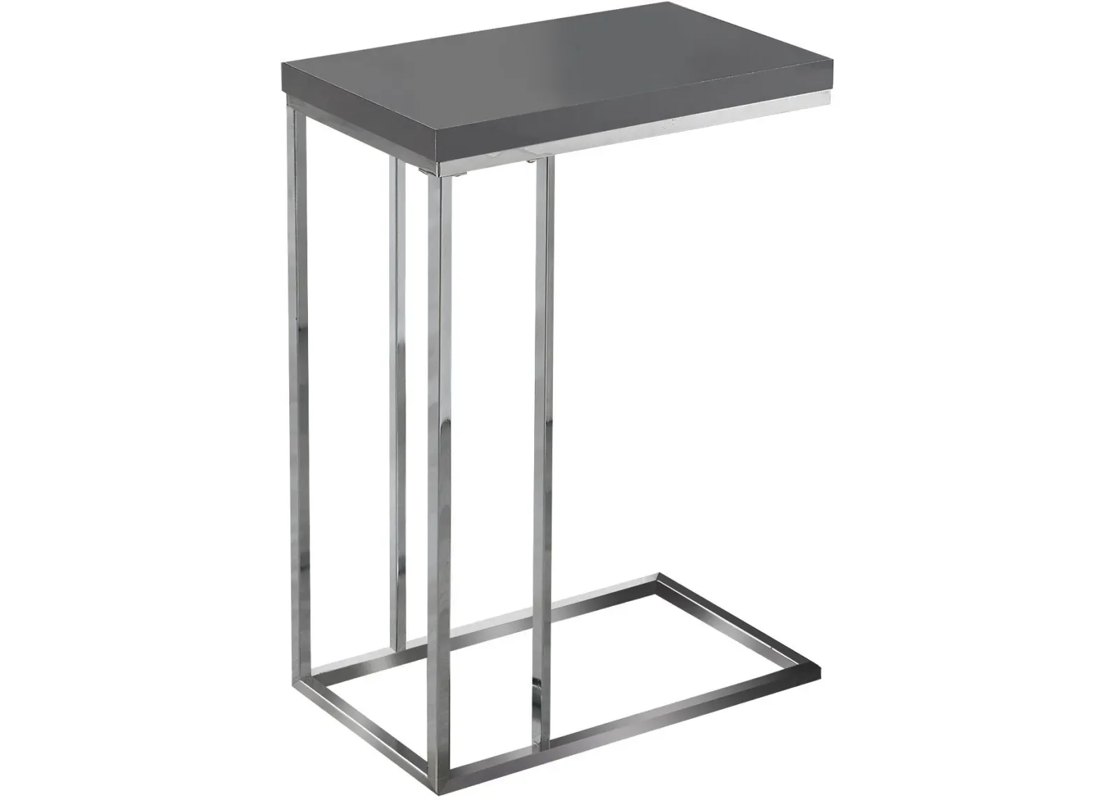 Accent Table, C-Shaped, End, Side, Snack, Living Room, Bedroom, Metal, Laminate, Glossy Grey, Chrome, Contemporary, Modern