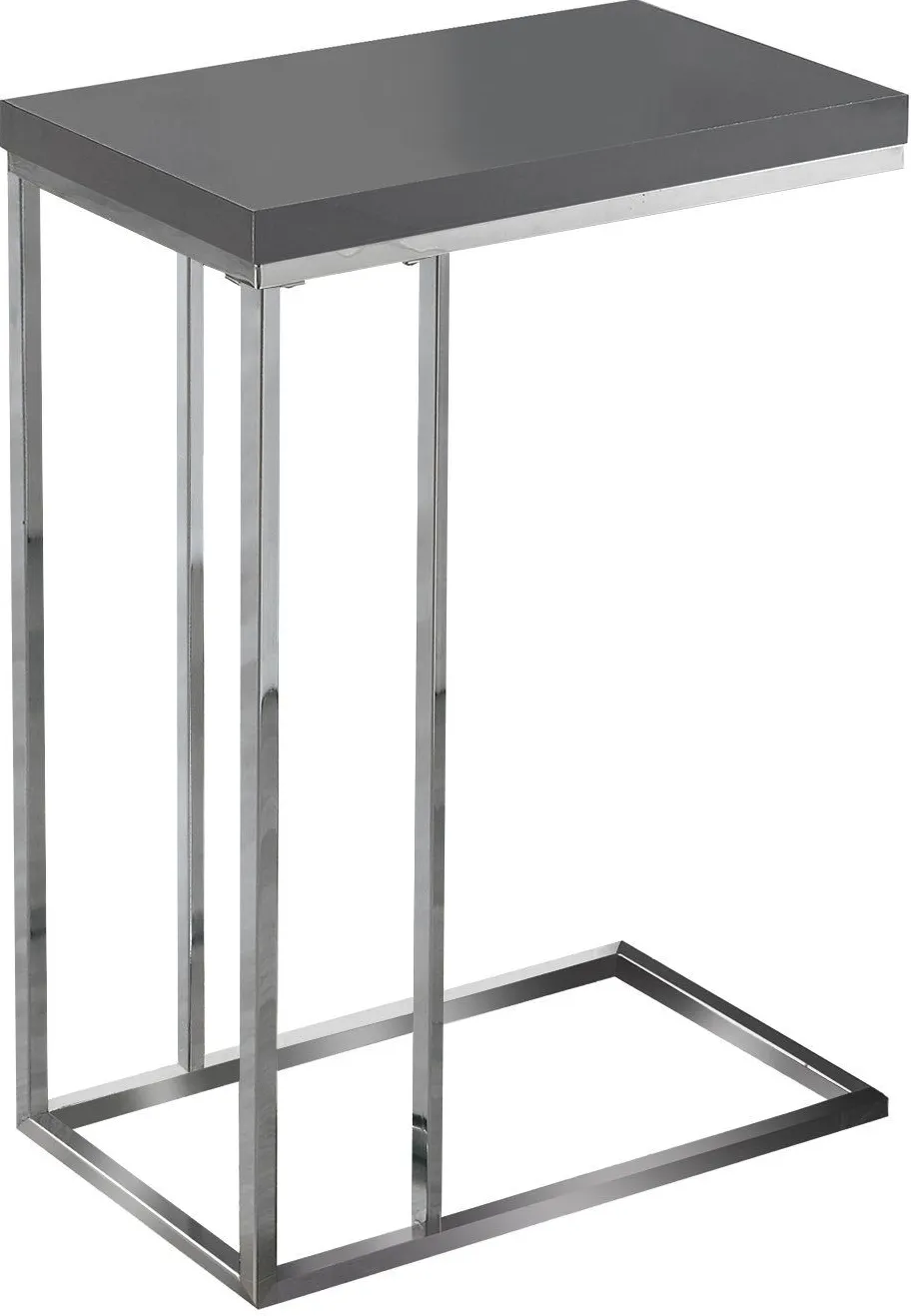 Accent Table, C-Shaped, End, Side, Snack, Living Room, Bedroom, Metal, Laminate, Glossy Grey, Chrome, Contemporary, Modern