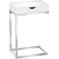 Accent Table, C-Shaped, End, Side, Snack, Storage Drawer, Living Room, Bedroom, Metal, Laminate, Glossy White, Chrome, Contemporary, Modern
