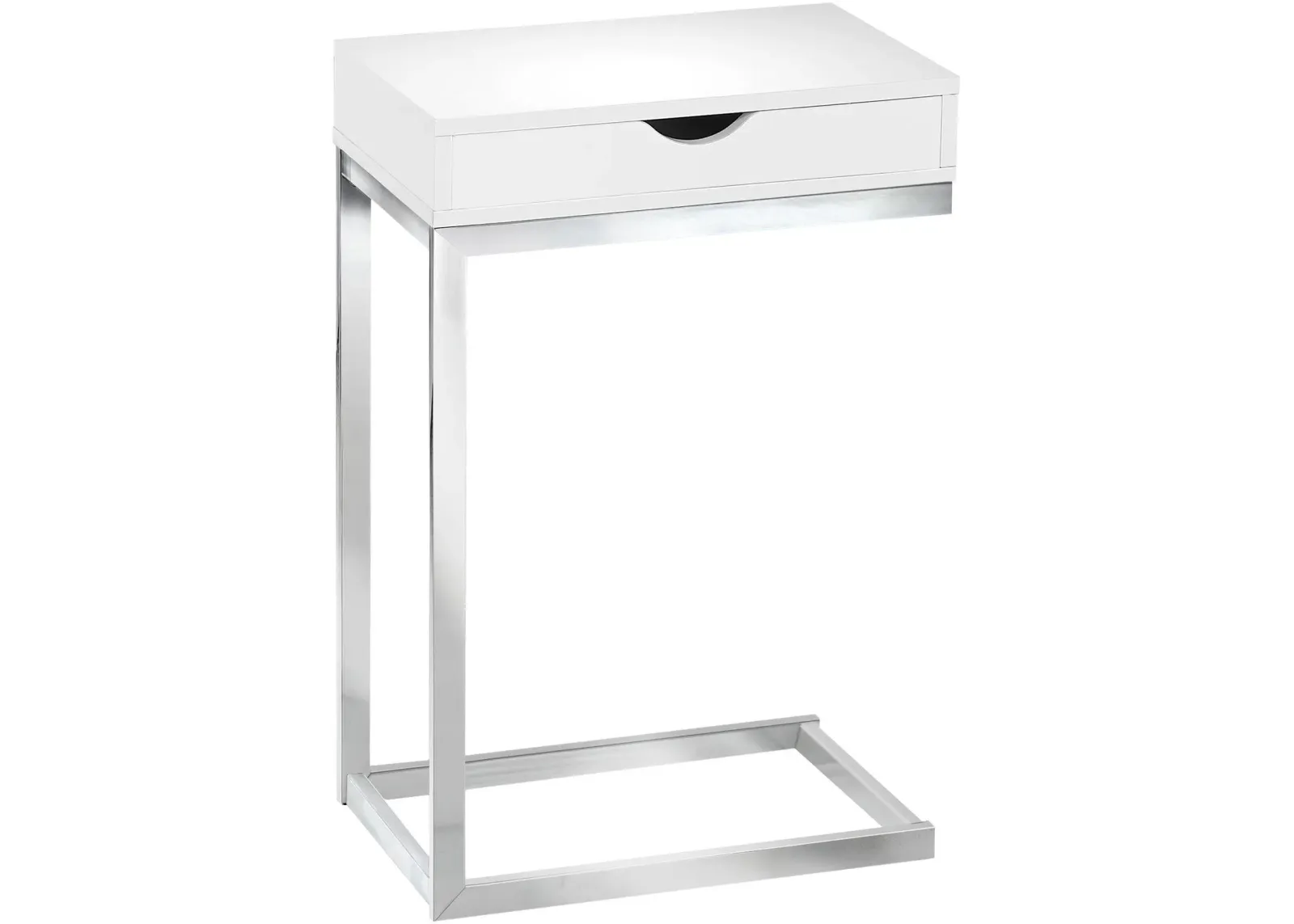 Accent Table, C-Shaped, End, Side, Snack, Storage Drawer, Living Room, Bedroom, Metal, Laminate, Glossy White, Chrome, Contemporary, Modern