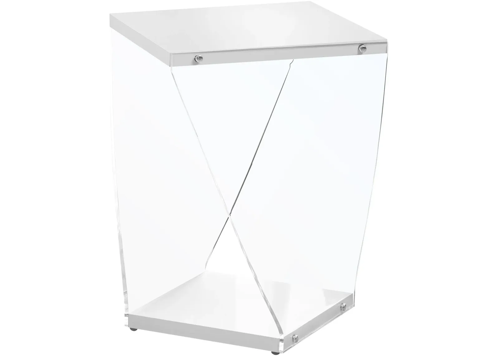 Accent Table, Side, End, Nightstand, Lamp, Living Room, Bedroom, Acrylic, Laminate, Glossy White, Clear, Contemporary, Modern