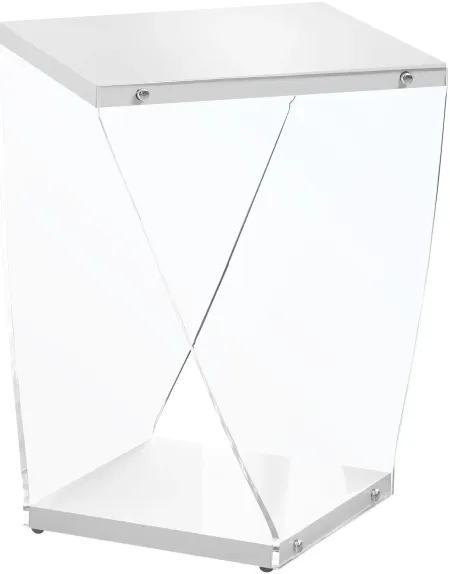 Accent Table, Side, End, Nightstand, Lamp, Living Room, Bedroom, Acrylic, Laminate, Glossy White, Clear, Contemporary, Modern