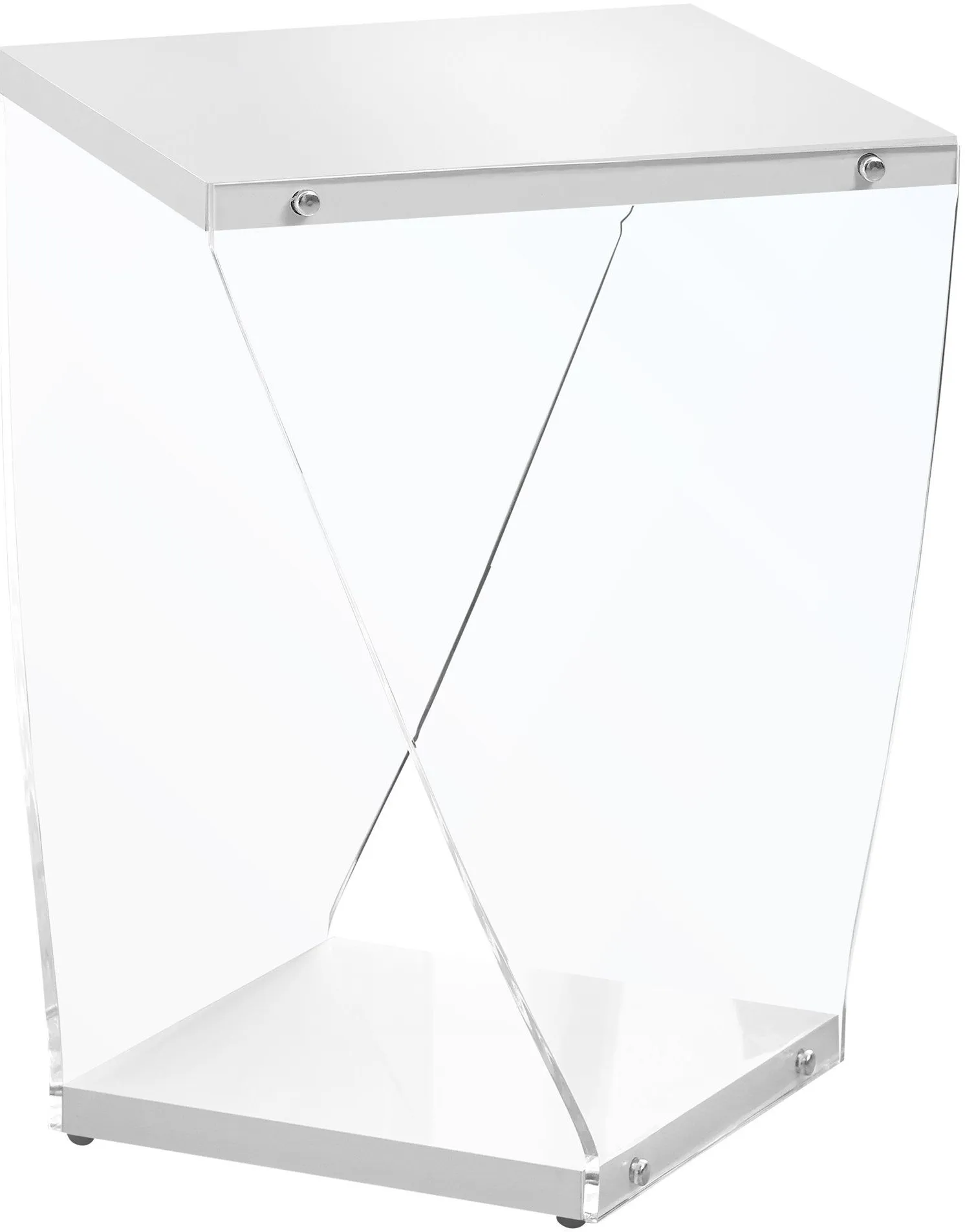 Accent Table, Side, End, Nightstand, Lamp, Living Room, Bedroom, Acrylic, Laminate, Glossy White, Clear, Contemporary, Modern