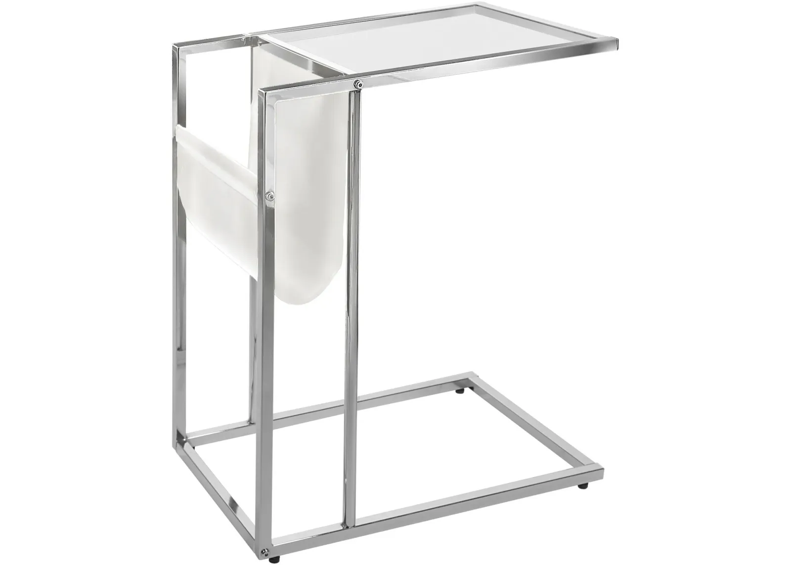 Accent Table, C-Shaped, End, Side, Snack, Magazine Storage, Living Room, Bedroom, Metal, Pu Leather Look, Tempered Glass, Chrome, Clear, Contemporary, Modern