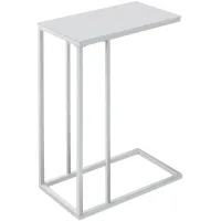 Accent Table, C-Shaped, End, Side, Snack, Living Room, Bedroom, Metal, Tempered Glass, White, Contemporary, Modern